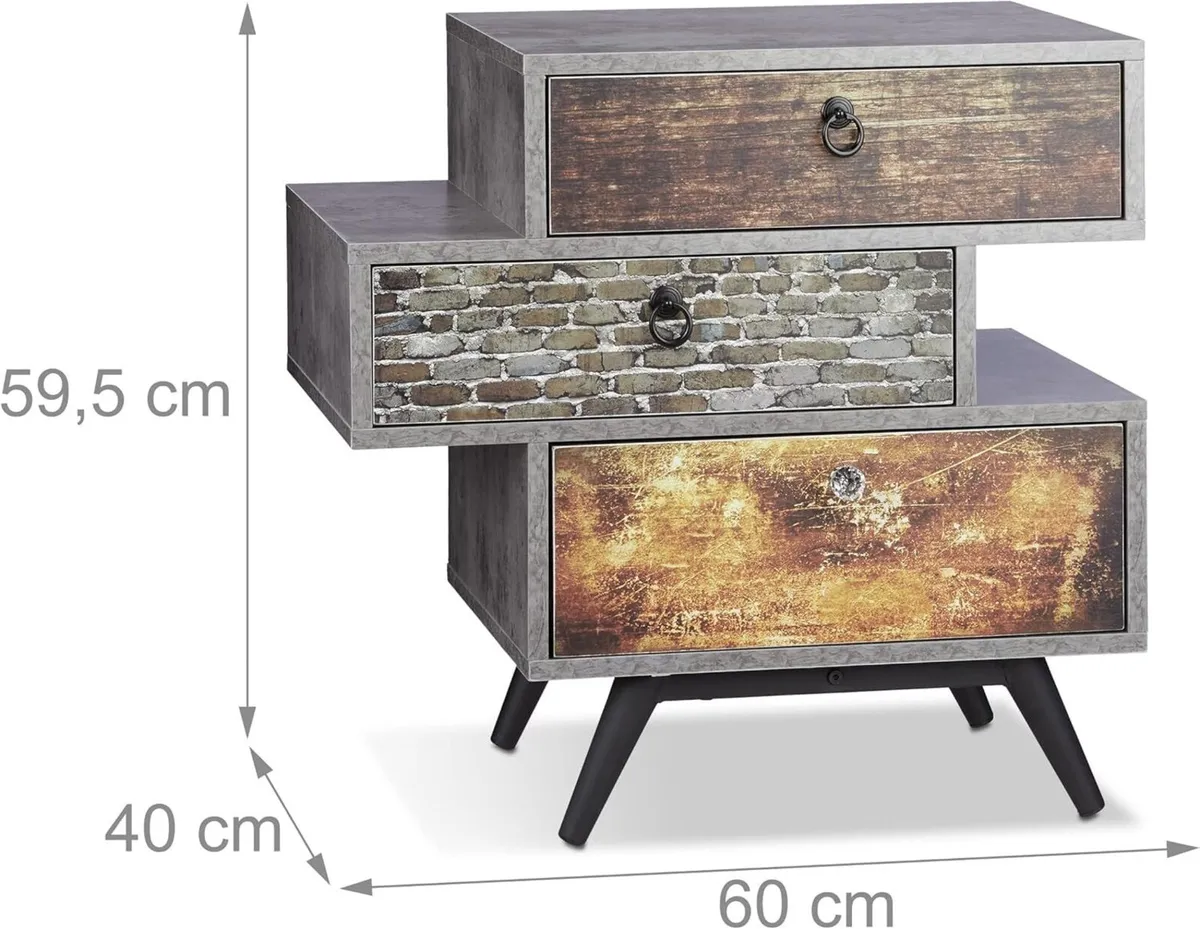 Vintage Dresser with 3 Drawers Concrete-Look - Image 3