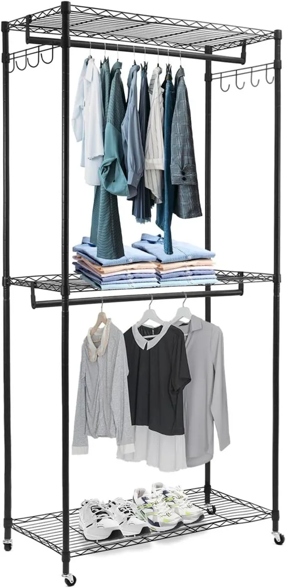 ® Heavy Duty Double Rod Garment Rack with - Image 1