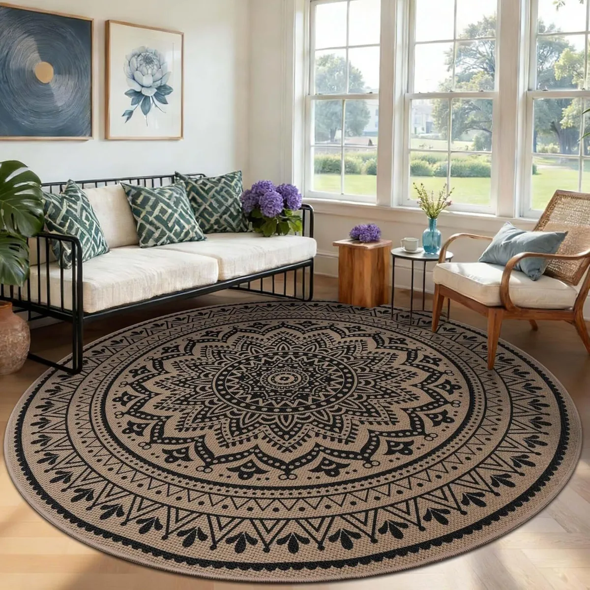Round Rug Jute Look 160cm Patio Washable Non Slip - Image 2