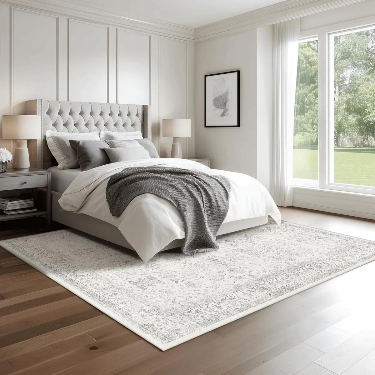 Washable Area Rug Grey Vintage Neutral Distressed - Image 3