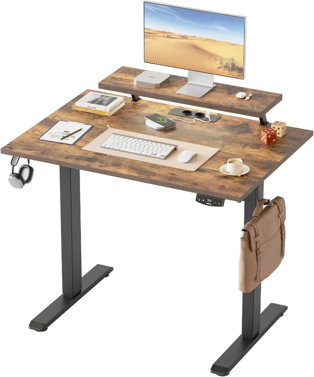 Height Adjustable desk with LED Lights and Power - Image 1