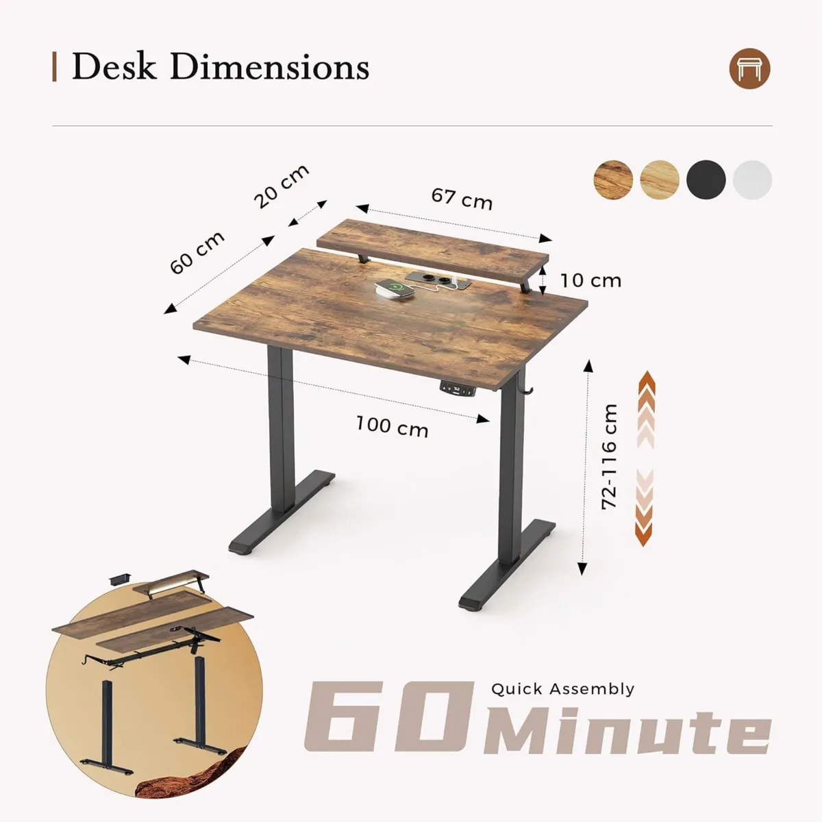 Height Adjustable desk with LED Lights and Power - Image 2