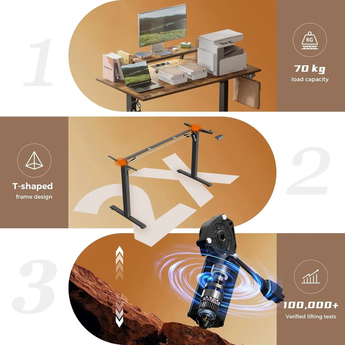 Height Adjustable desk with LED Lights and Power - Image 3