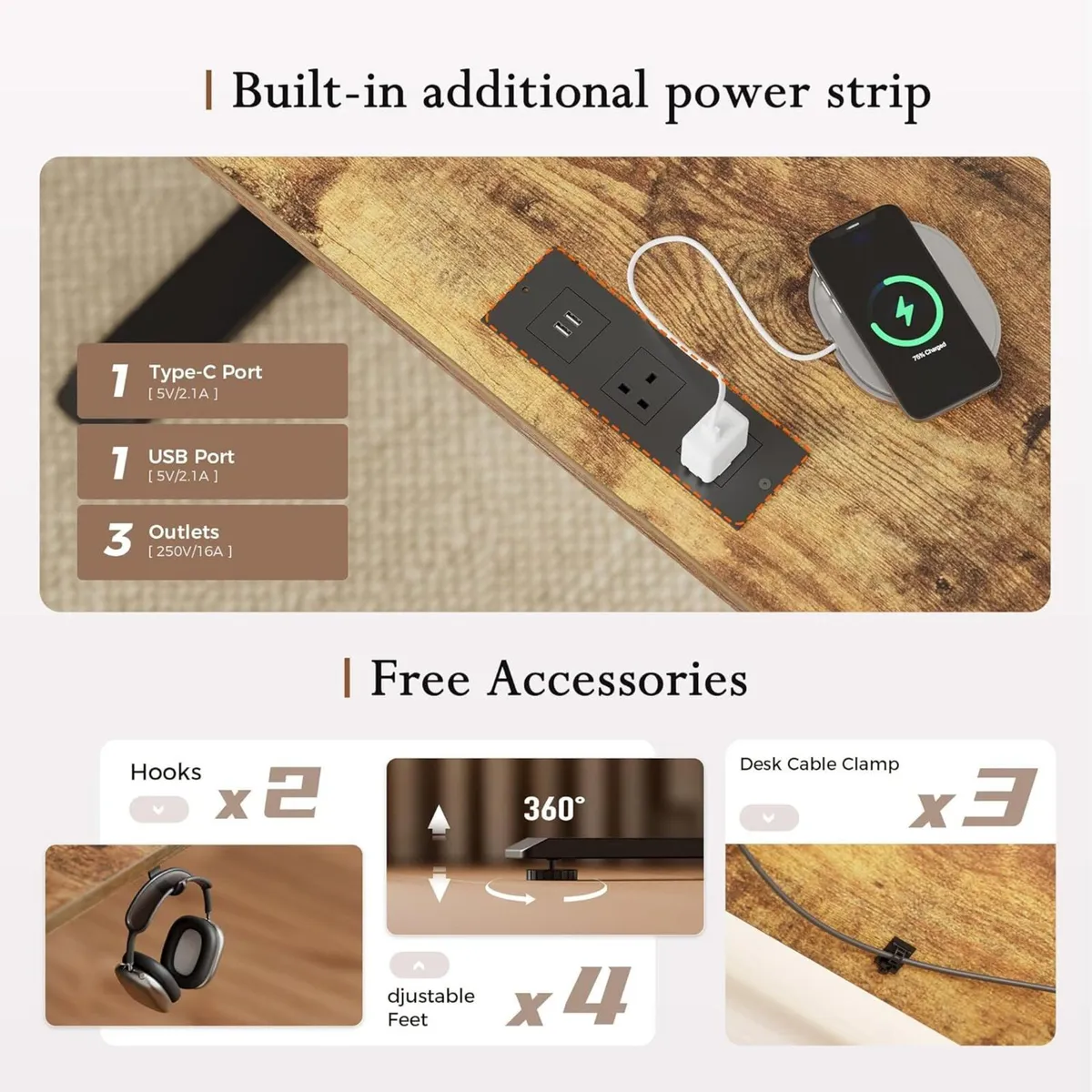 Height Adjustable desk with LED Lights and Power - Image 4