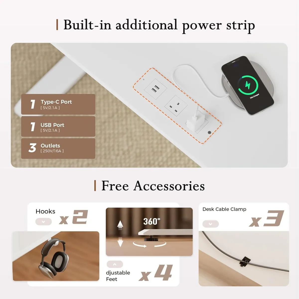 Height Adjustable desk with LED Lights and Power - Image 4