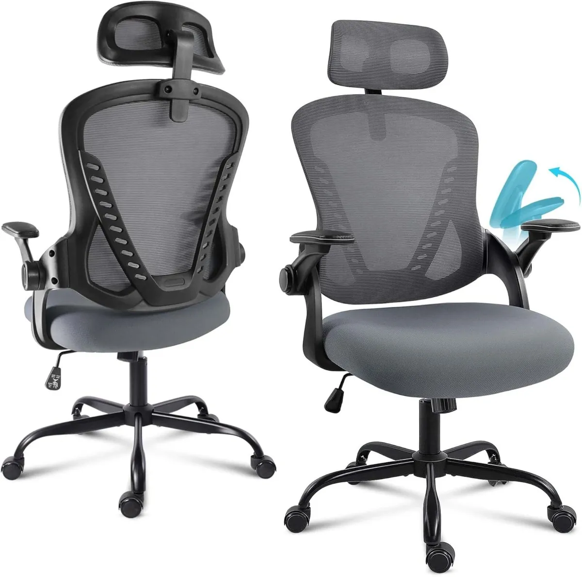 Office Chair with Headrest Mesh Desk Flip-up - Image 1