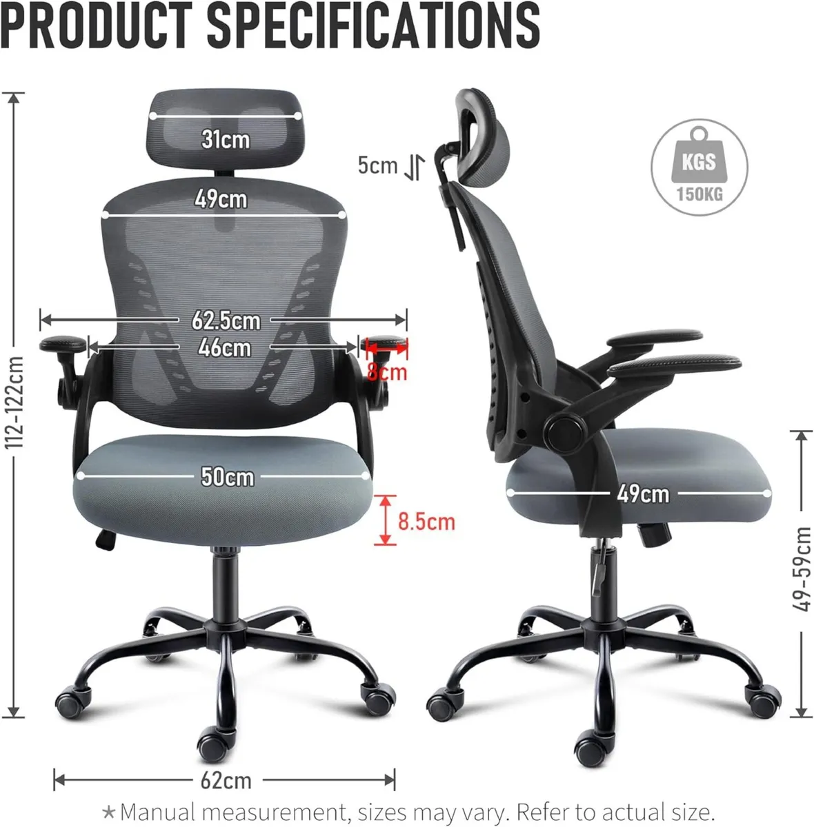 Office Chair with Headrest Mesh Desk Flip-up - Image 3