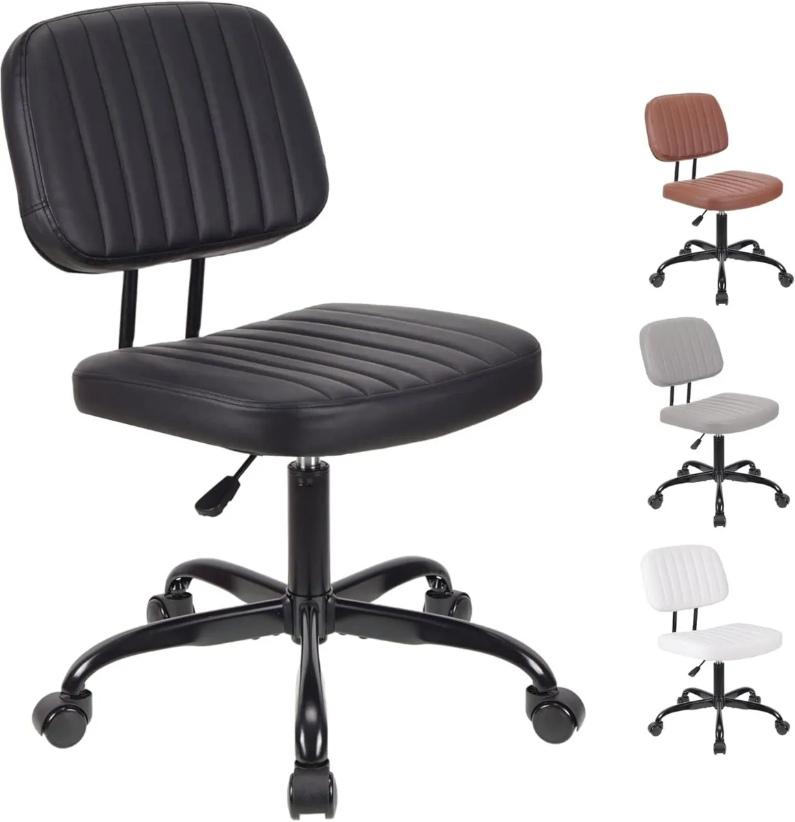 Armless Desk Chair Modern Style Office Black PU - Image 1