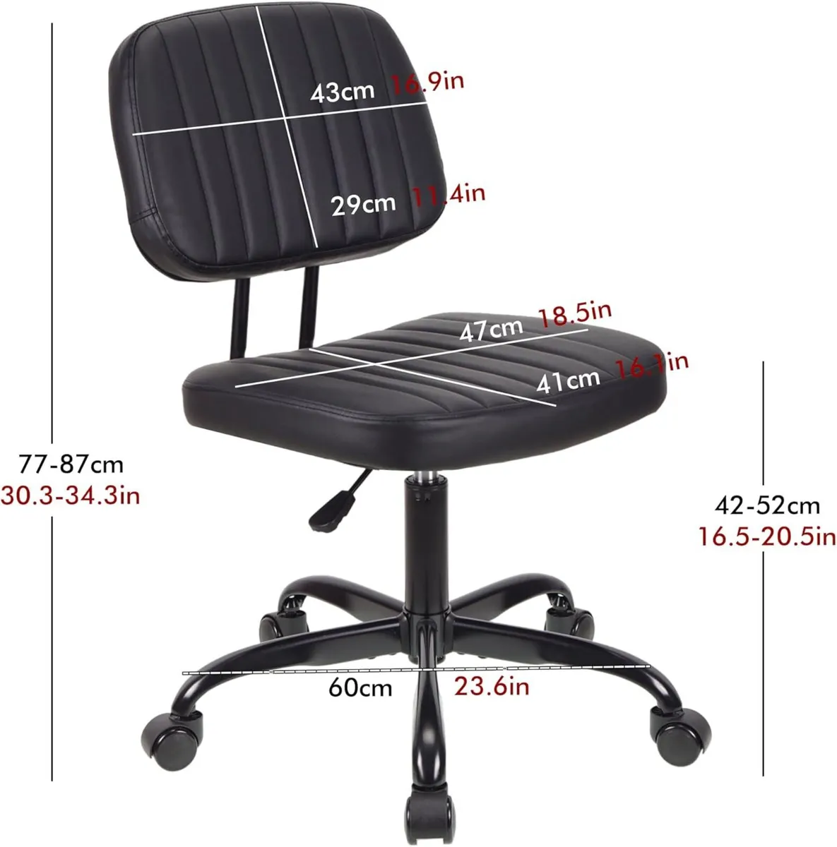 Armless Desk Chair Modern Style Office Black PU - Image 3