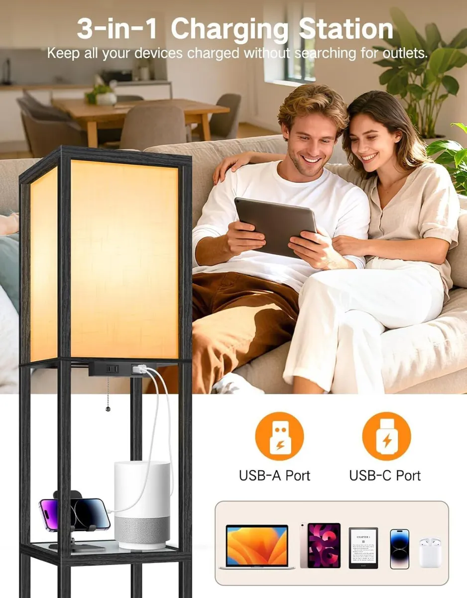 Floor Lamp with Glass Shelves Remote Control - Image 2