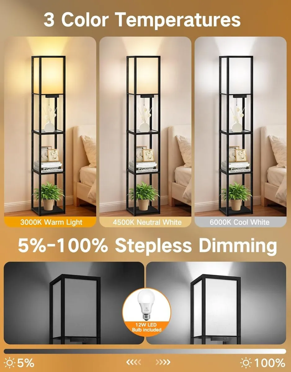 Floor Lamp with Glass Shelves Remote Control - Image 3