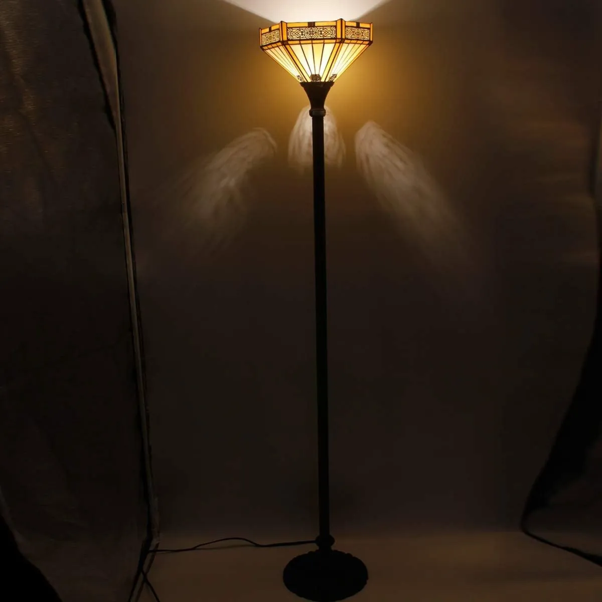 Tiffany Floor Lamp Yellow Hexagon Stained Glass - Image 3