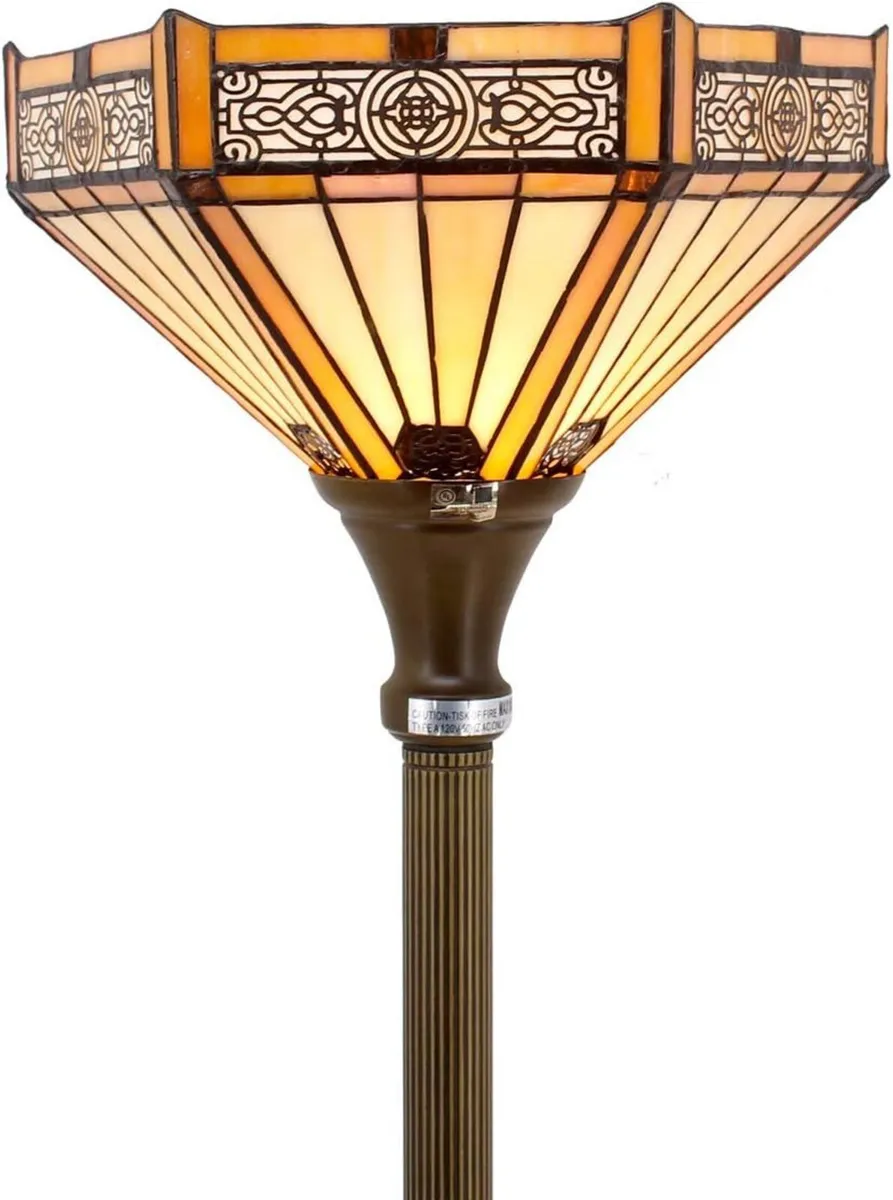 Tiffany Floor Lamp Yellow Hexagon Stained Glass - Image 1