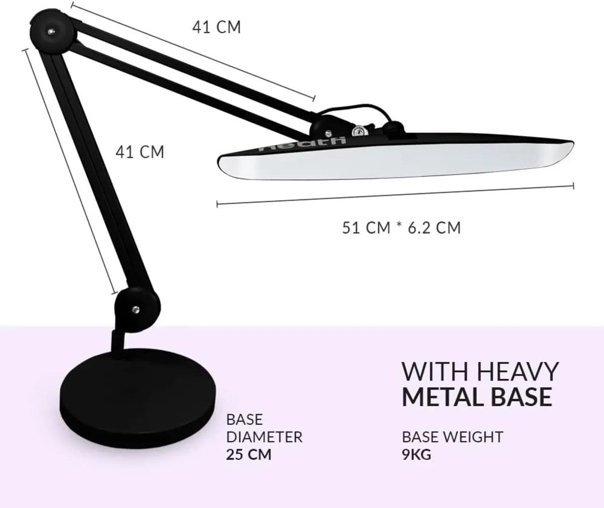XL LED Desk Lamp with Base Lumens 24W 50cm Wide - Image 3