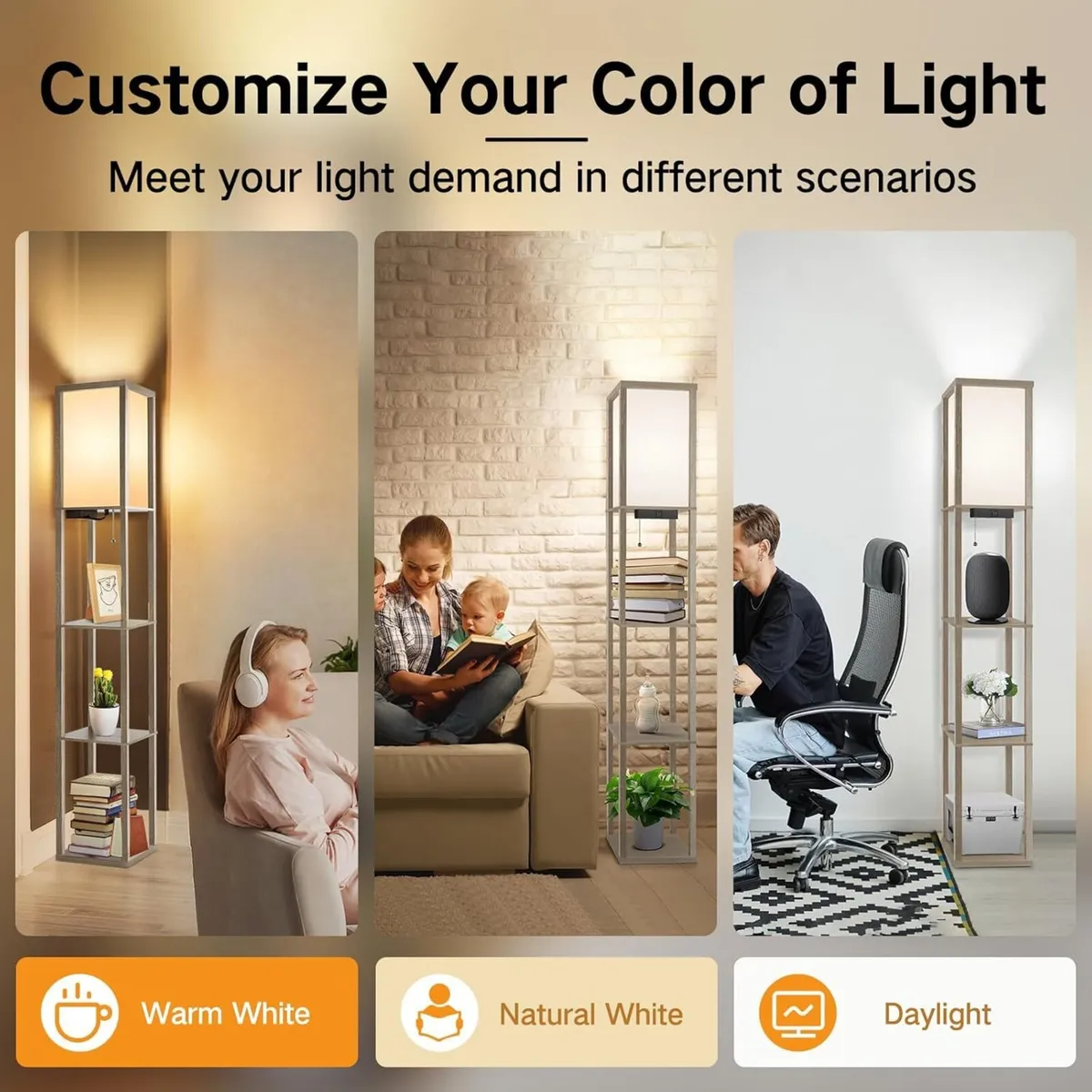 Floor Lamp Shelf with Remote Control Dimmable 4 - Image 3