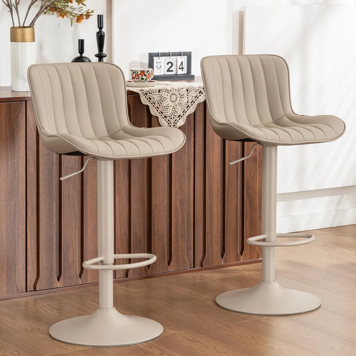 Bar Stools Set of 2 PU Leather Breakfast Barstools - Image 1