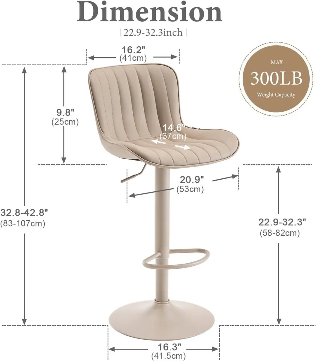 Bar Stools Set of 2 PU Leather Breakfast Barstools - Image 2