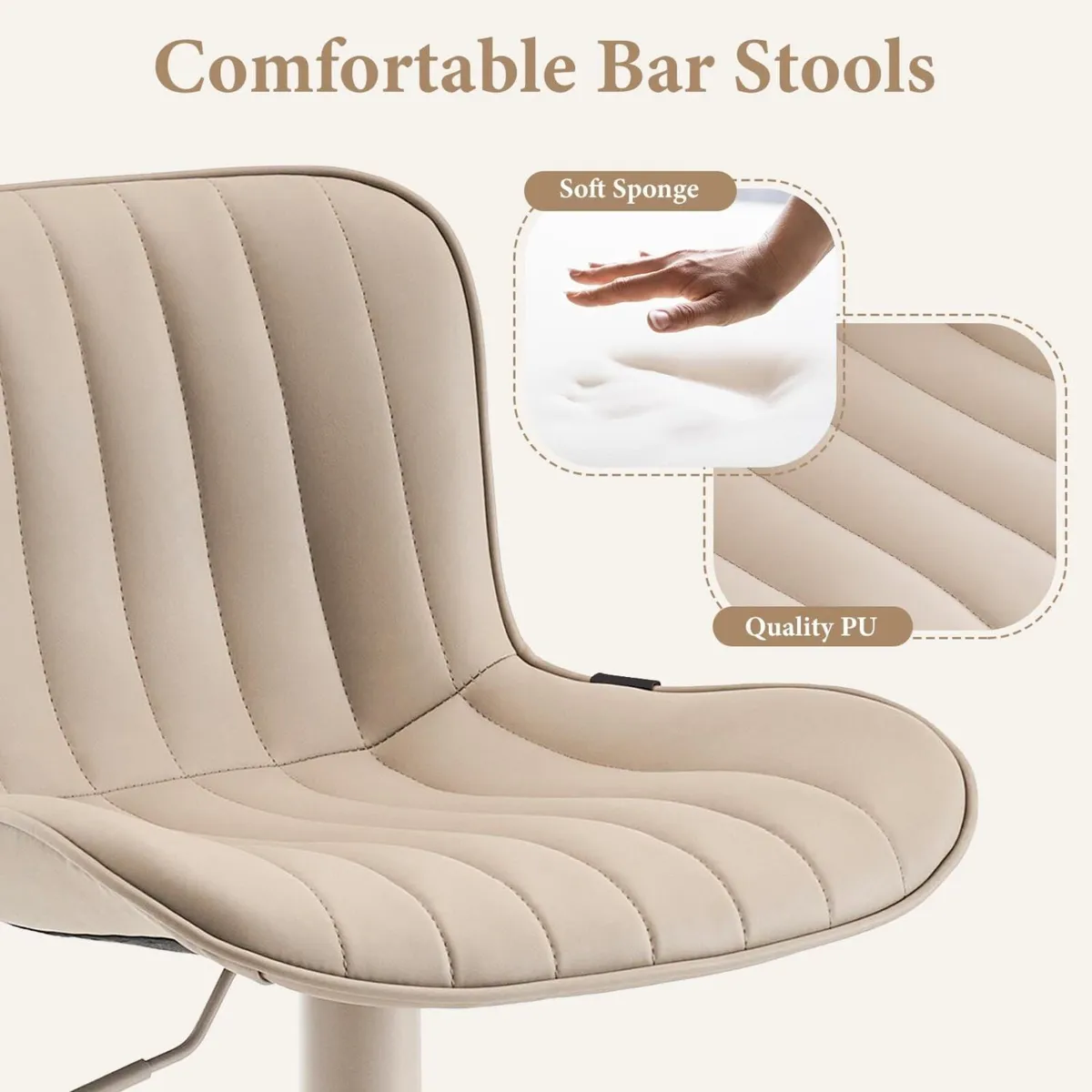 Bar Stools Set of 2 PU Leather Breakfast Barstools - Image 4