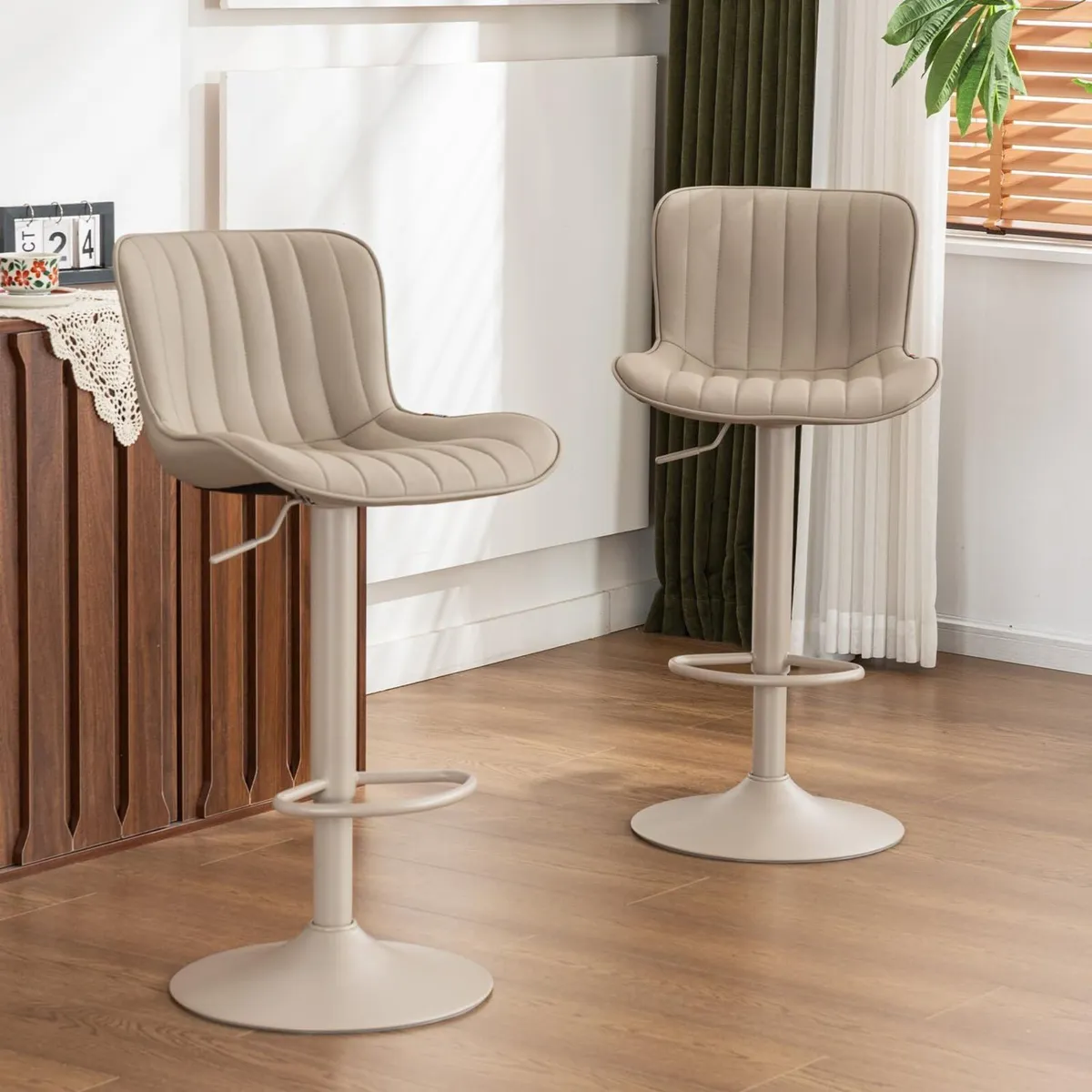 Bar Stools Set of 2 PU Leather Breakfast Barstools - Image 3
