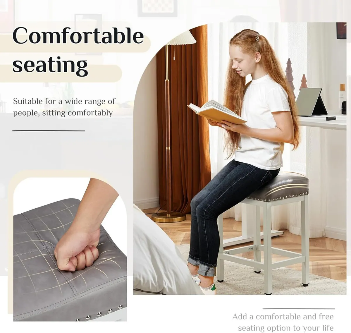 24 inch Bar Stools Set of 2 Upholstered Modern - Image 3