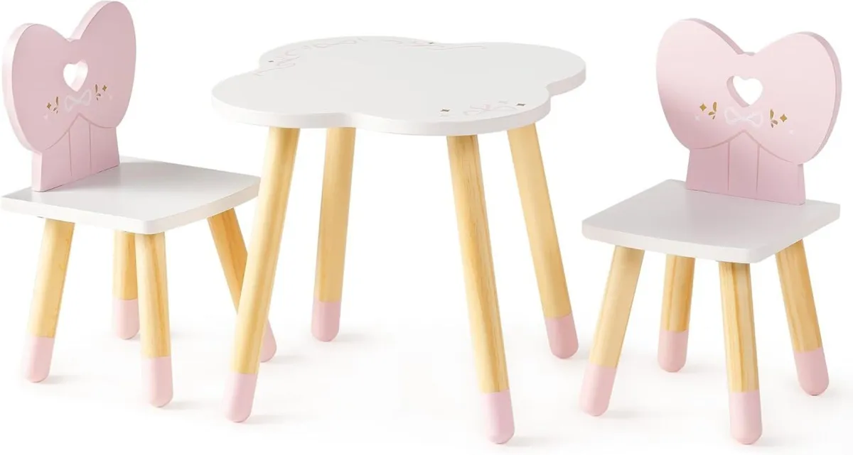 18 Inch Dolls Table Chairs Set Wooden Doll - Image 1