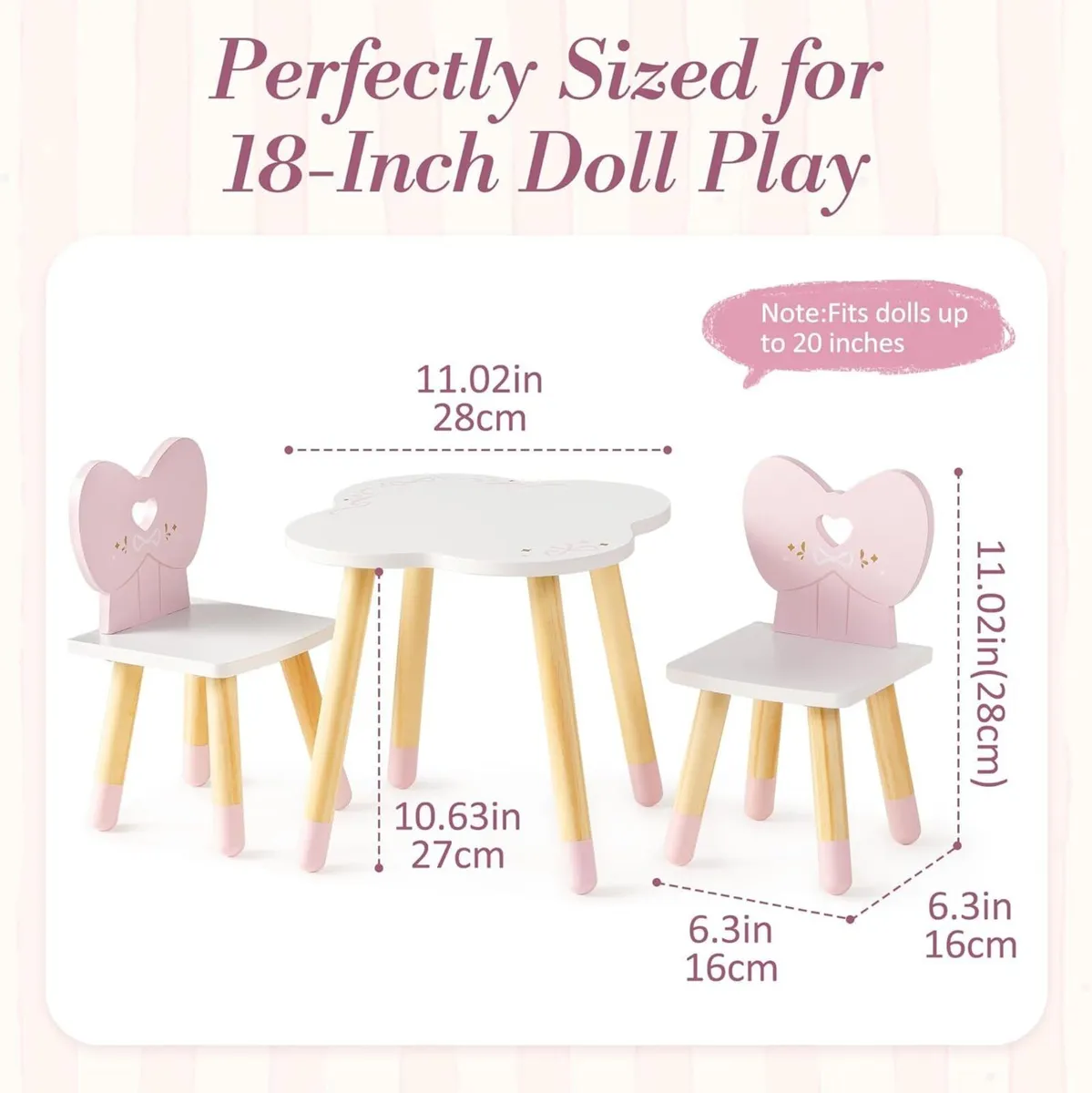 18 Inch Dolls Table Chairs Set Wooden Doll - Image 3