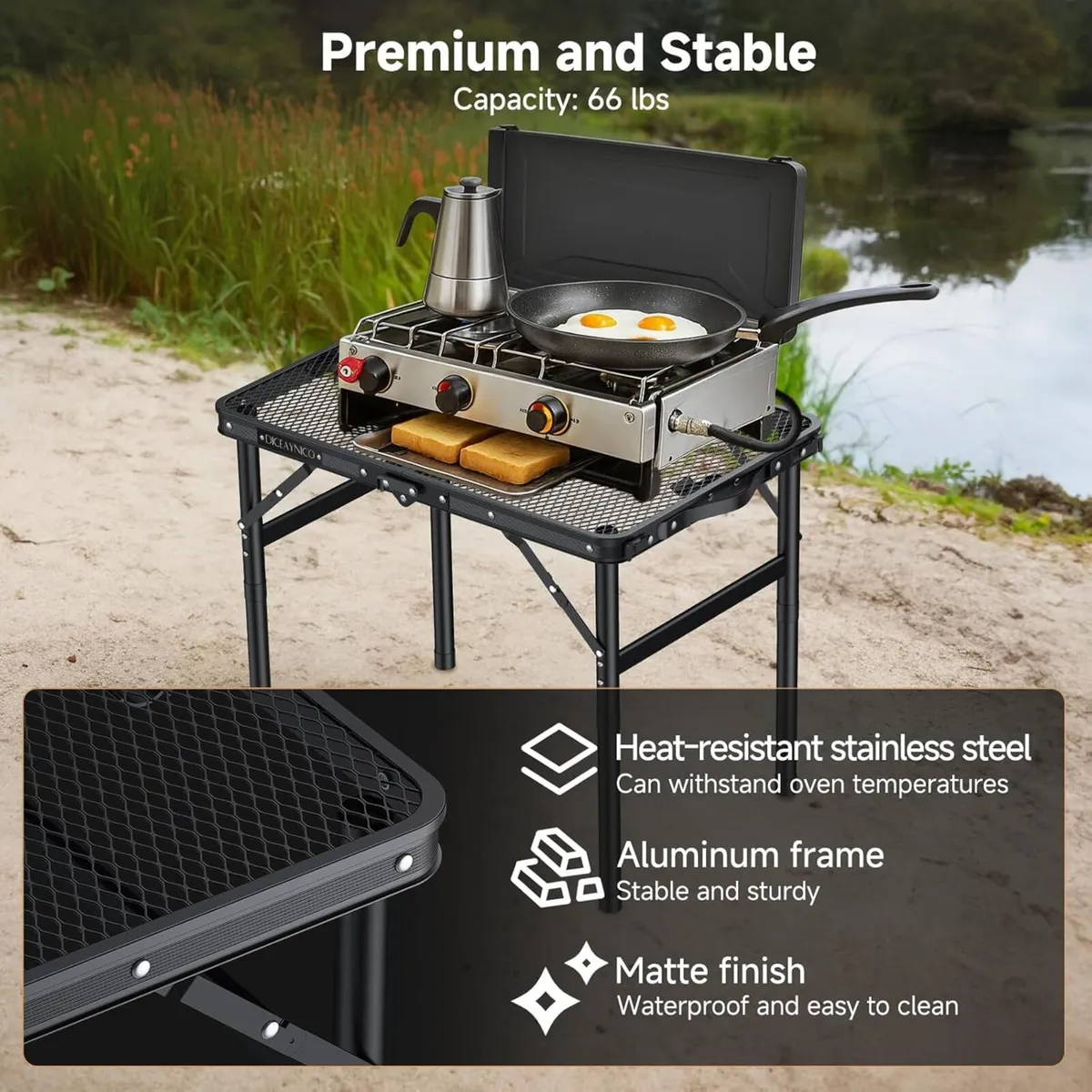 Folding Grill Table 22 x 15 Picnic with 3 - Image 4