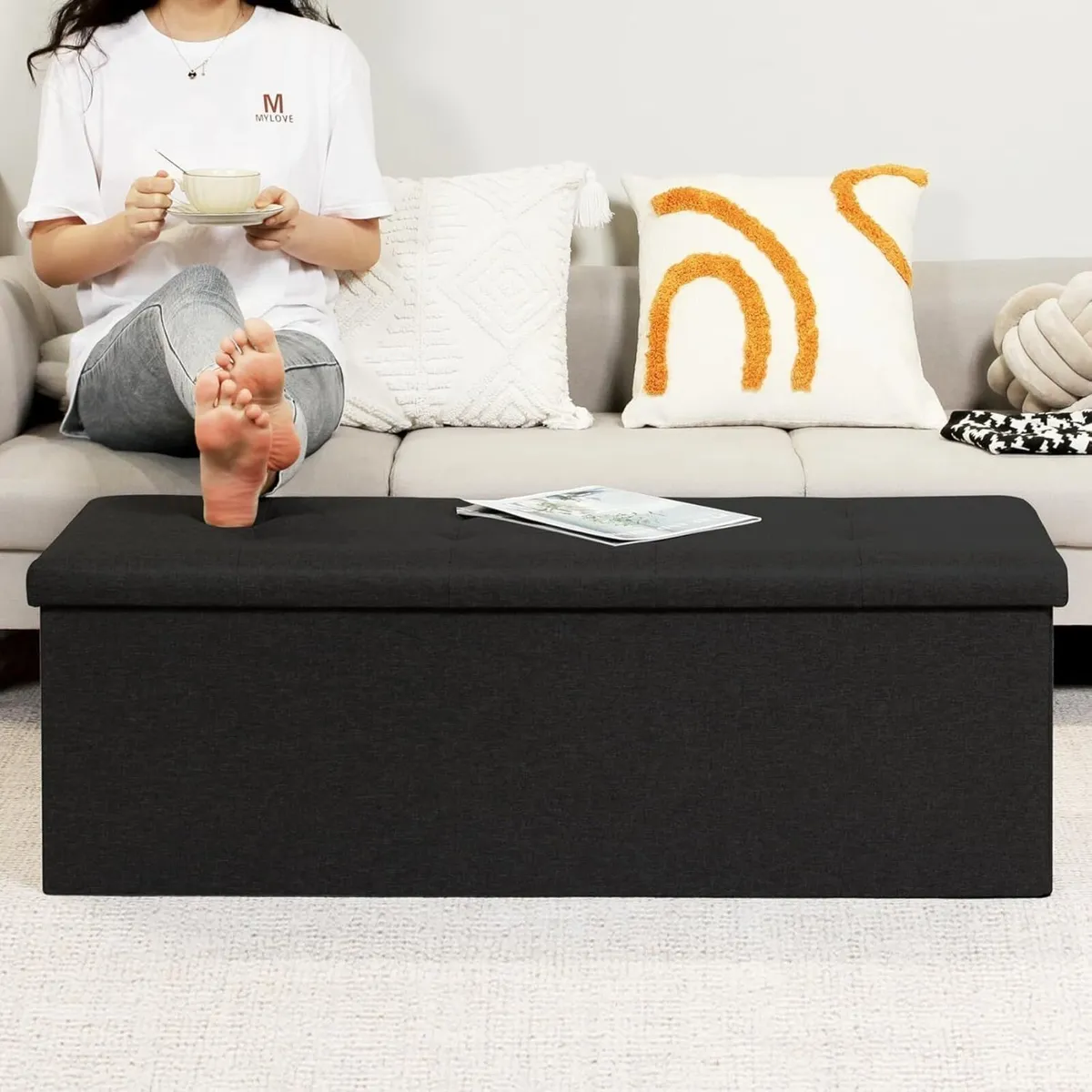 Extra Large Ottoman Storage Box with Lid Black - Image 4