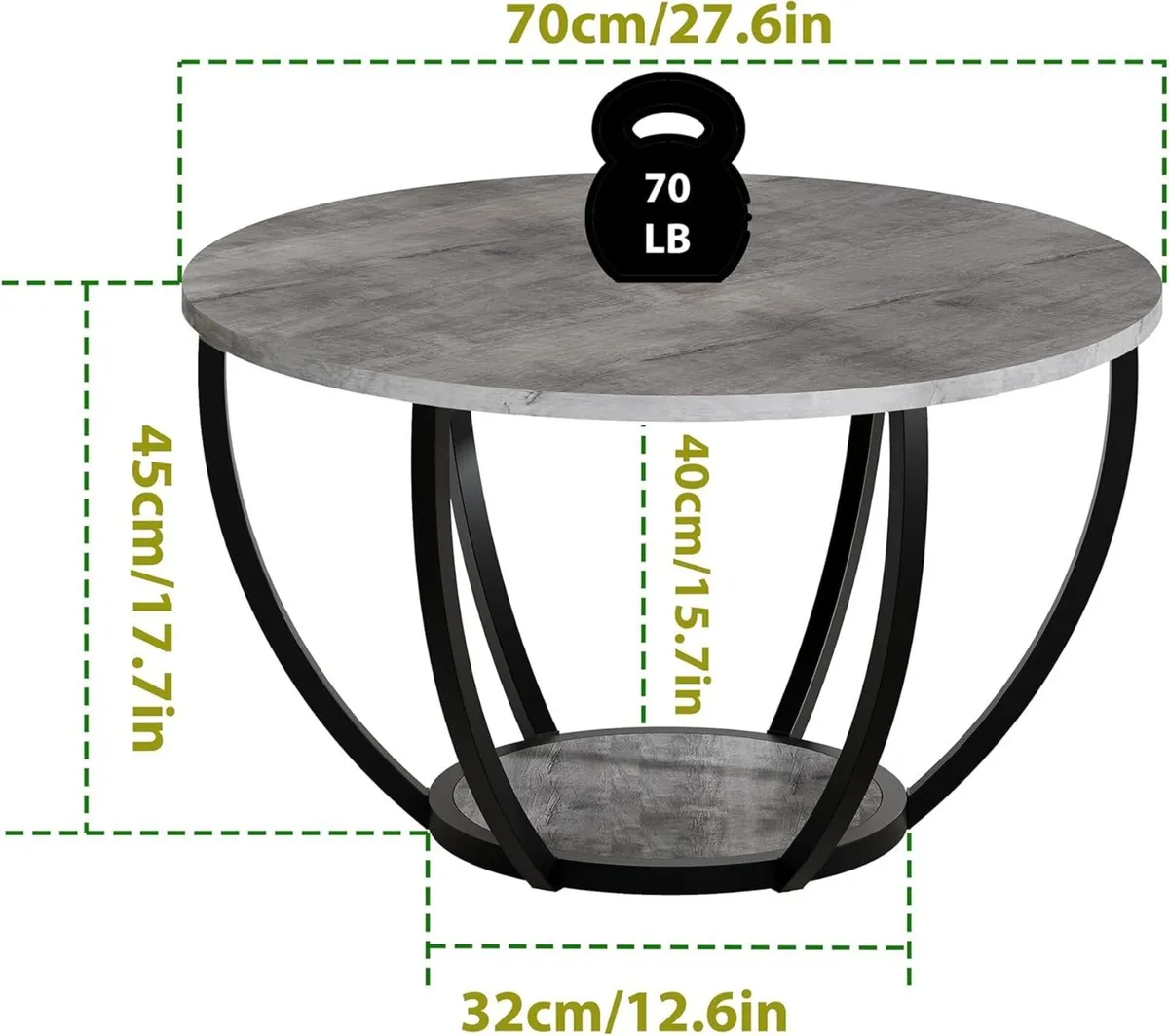 Round Coffee Table Wooden 2-Tier Circle Tables - Image 2