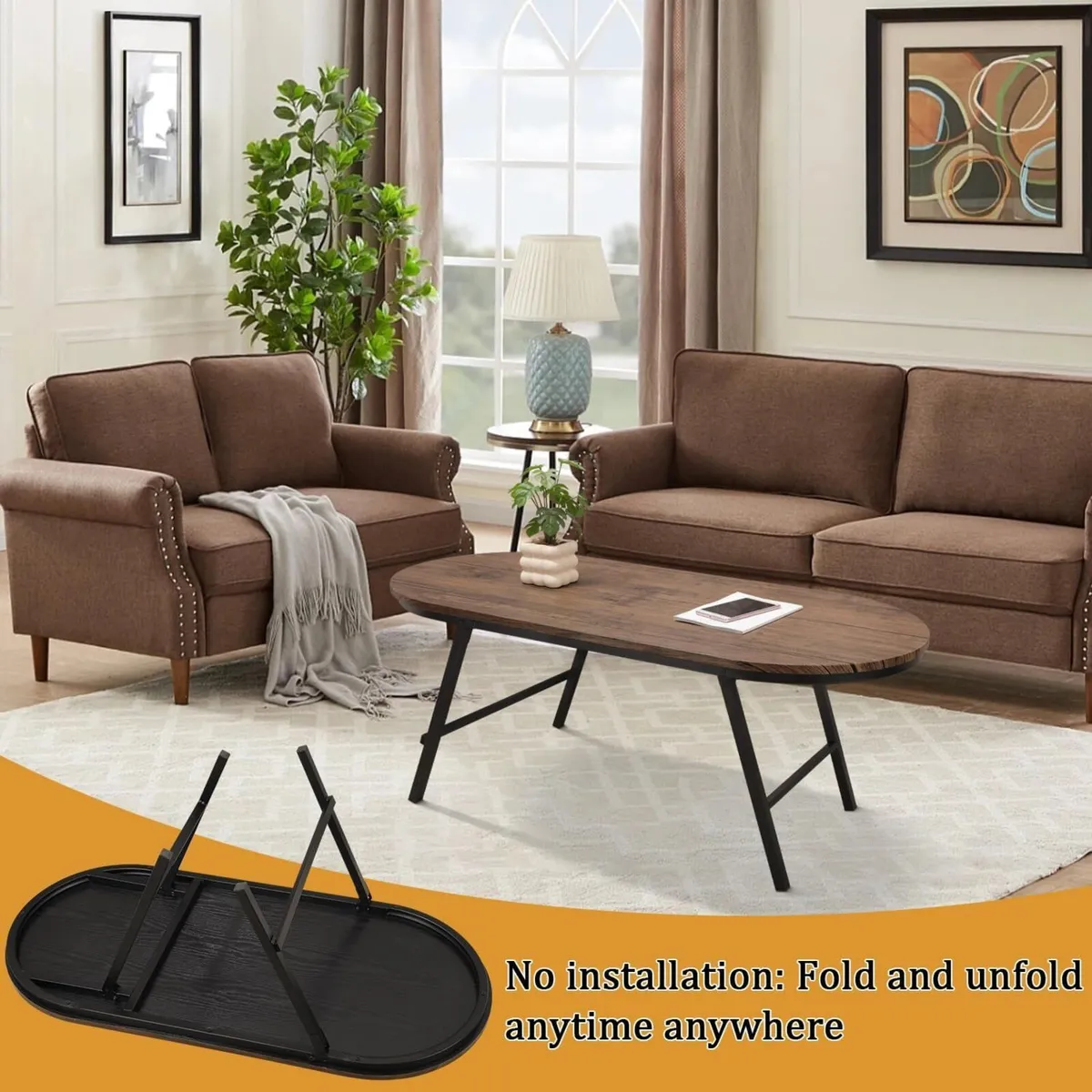 Folding Coffee Table for Small Spaces Wood and - Image 3