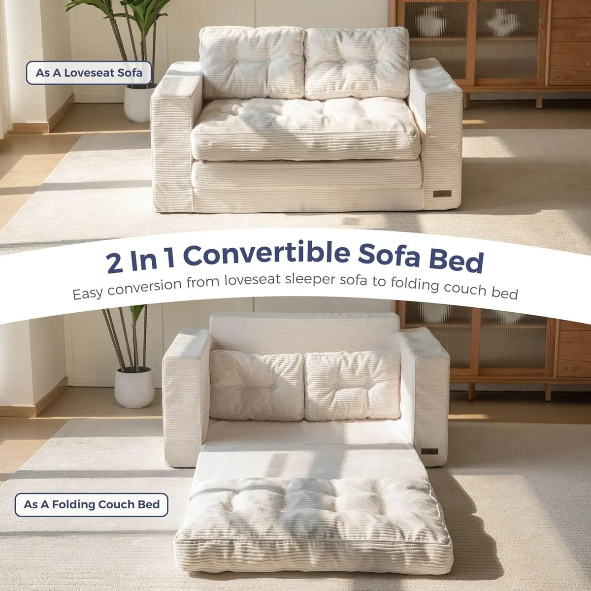 Sofa Bed Loveseat Convertable with 2 Pillows in 1 - Image 4