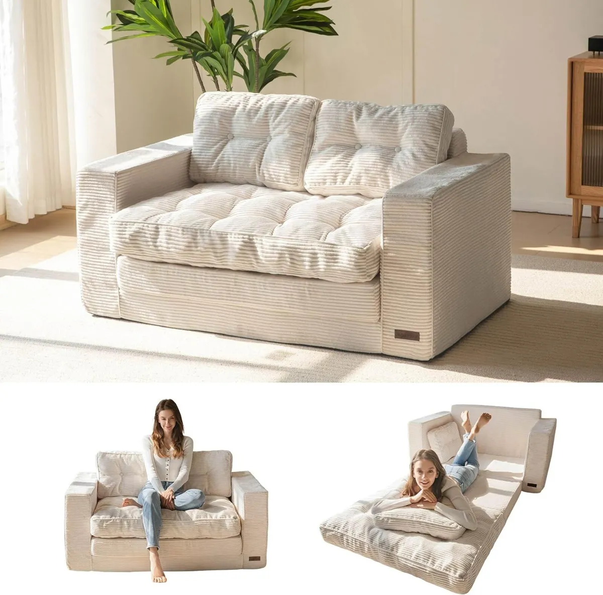 Sofa Bed Loveseat Convertable with 2 Pillows in 1 - Image 1