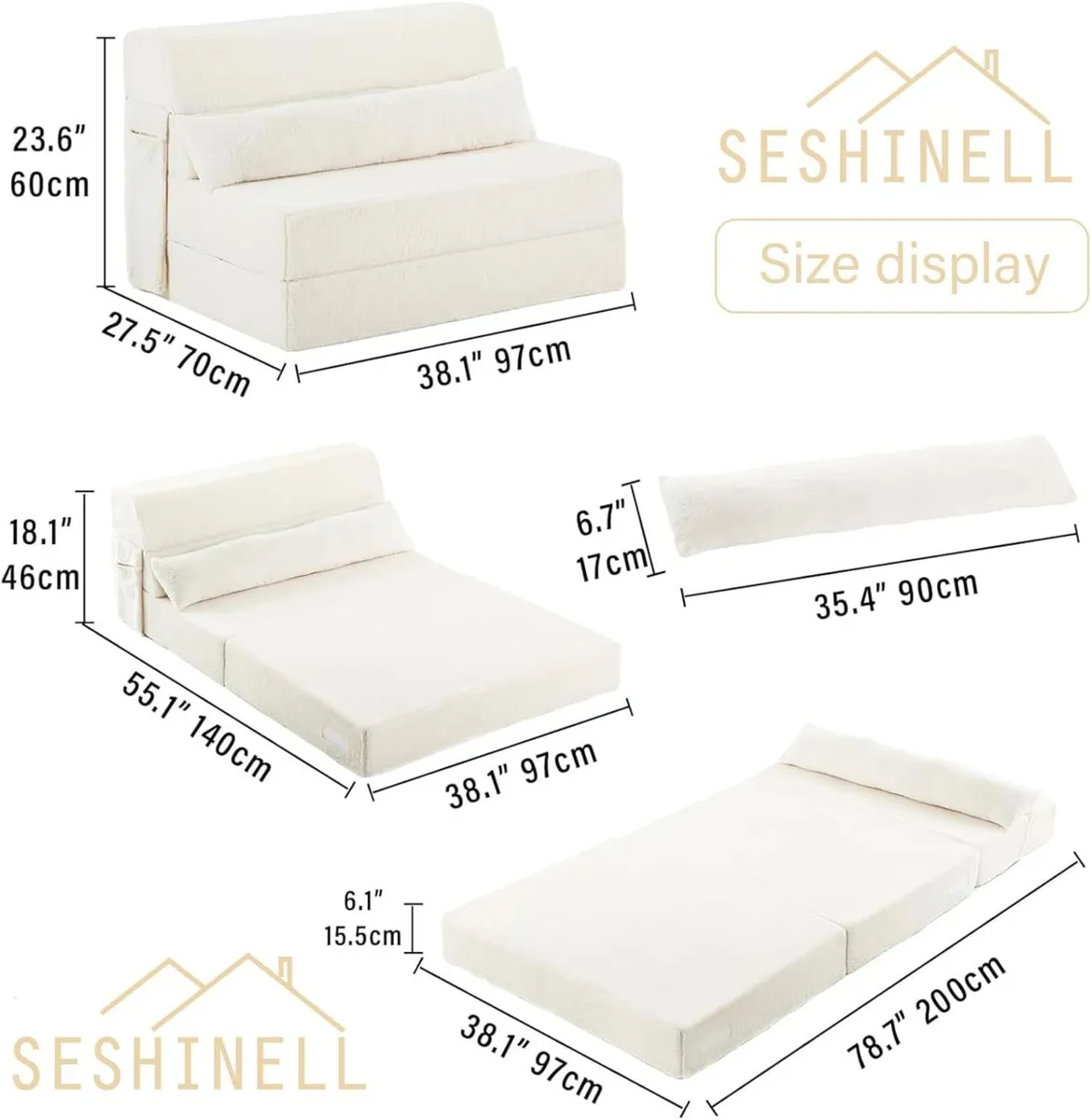 Folding Sofa Bed with Pillow Single Size 4-in-1 - Image 3