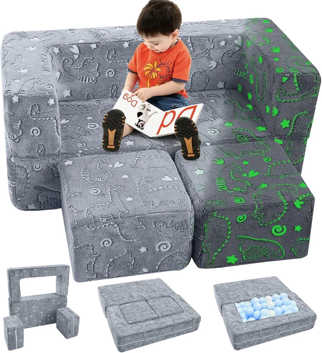 Kids Sofa Bed Modular Toddler Chair Couch Glow in - Image 1