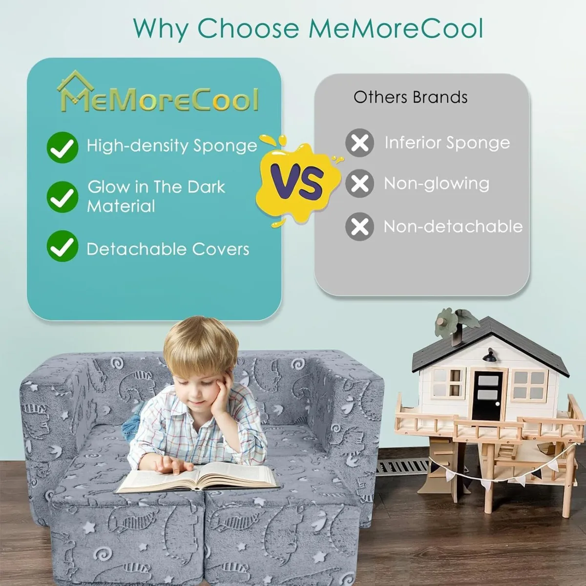 Kids Sofa Bed Modular Toddler Chair Couch Glow in - Image 4
