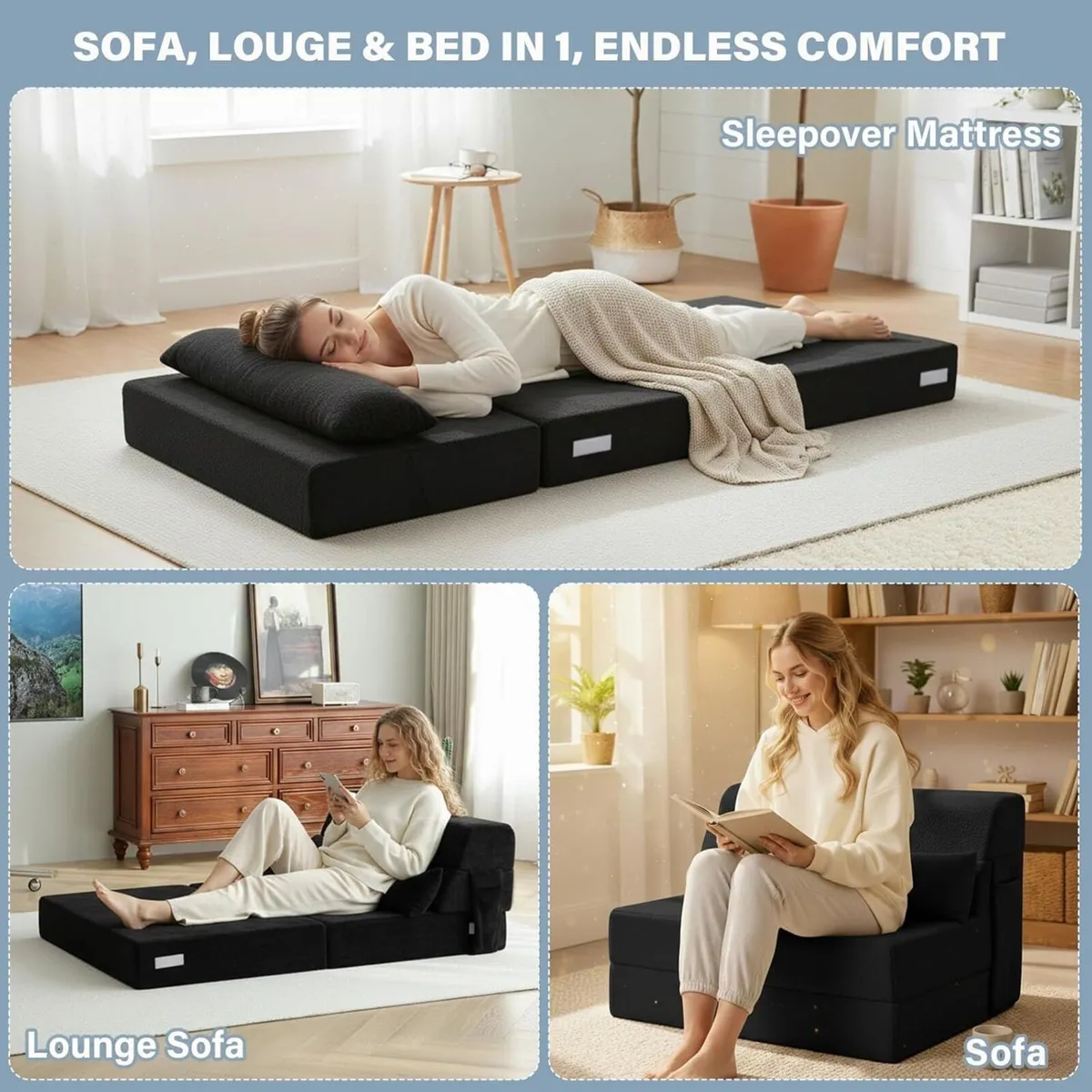 Folding Sofa Bed with Pillow Single Size 4-in-1 - Image 4