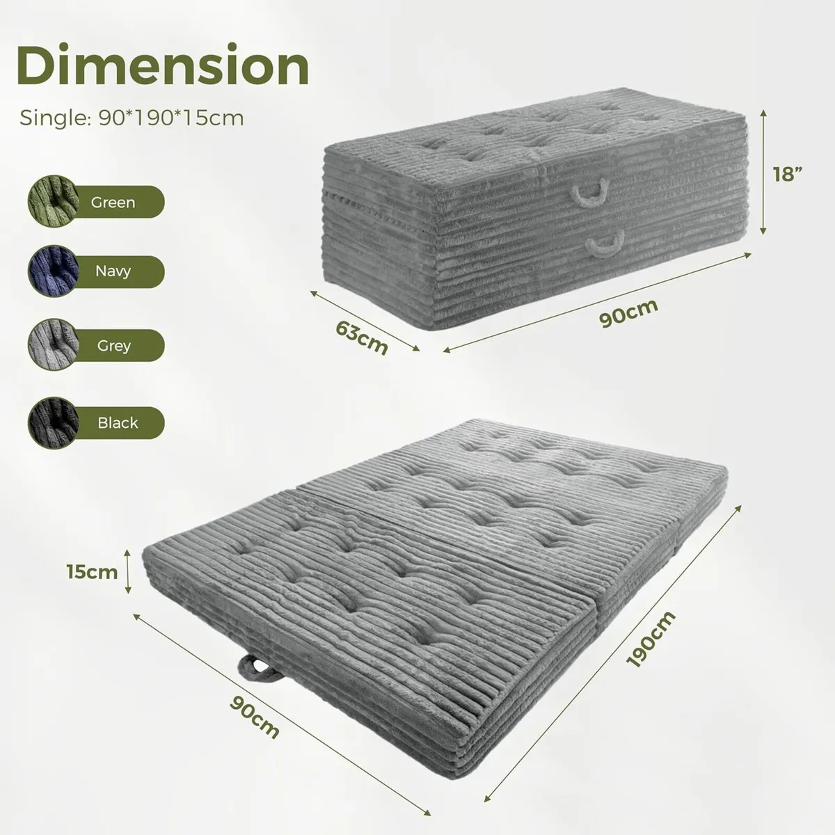 Folding Mattress Single 15cm Upholstered Foldable - Image 2