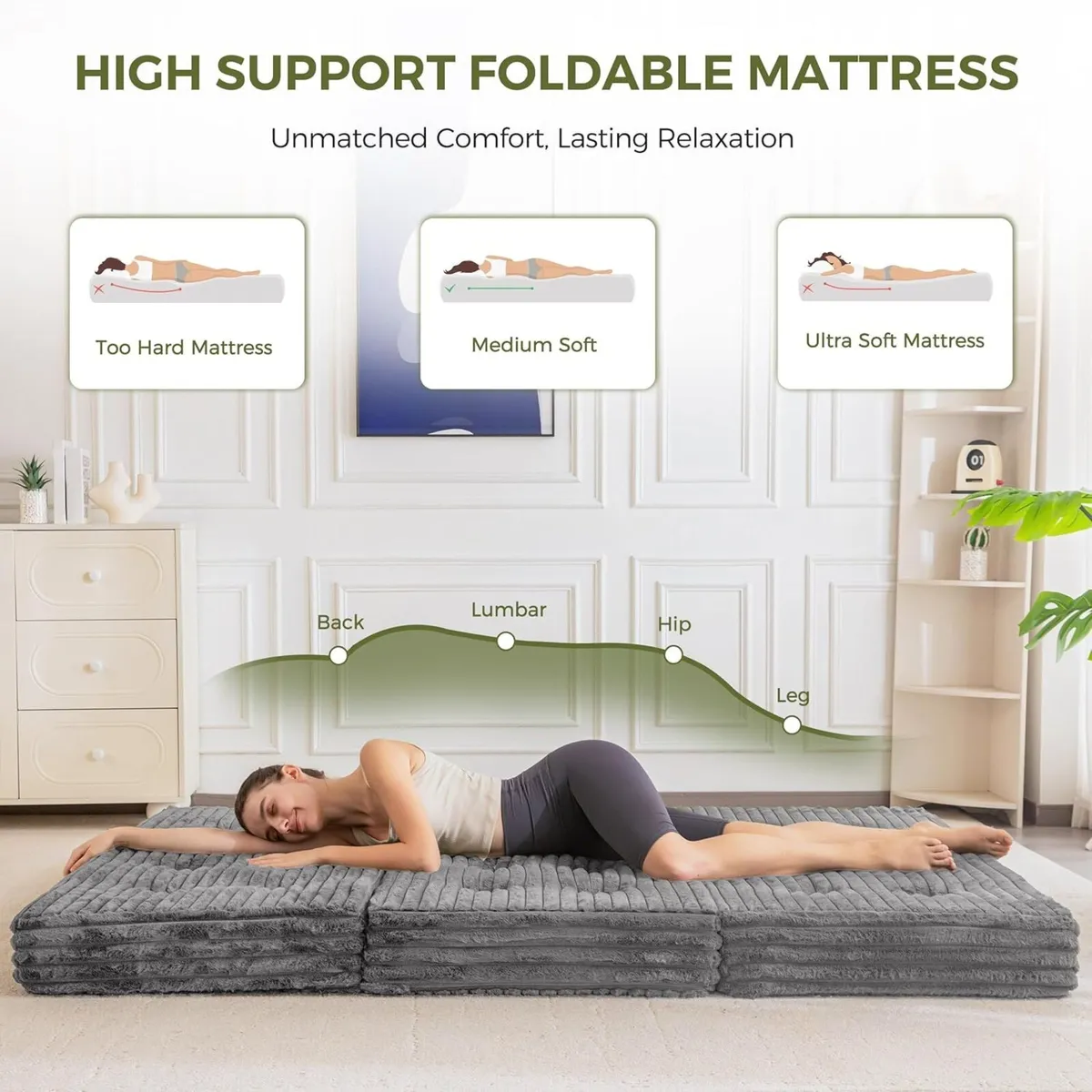Folding Mattress Single 15cm Upholstered Foldable - Image 3