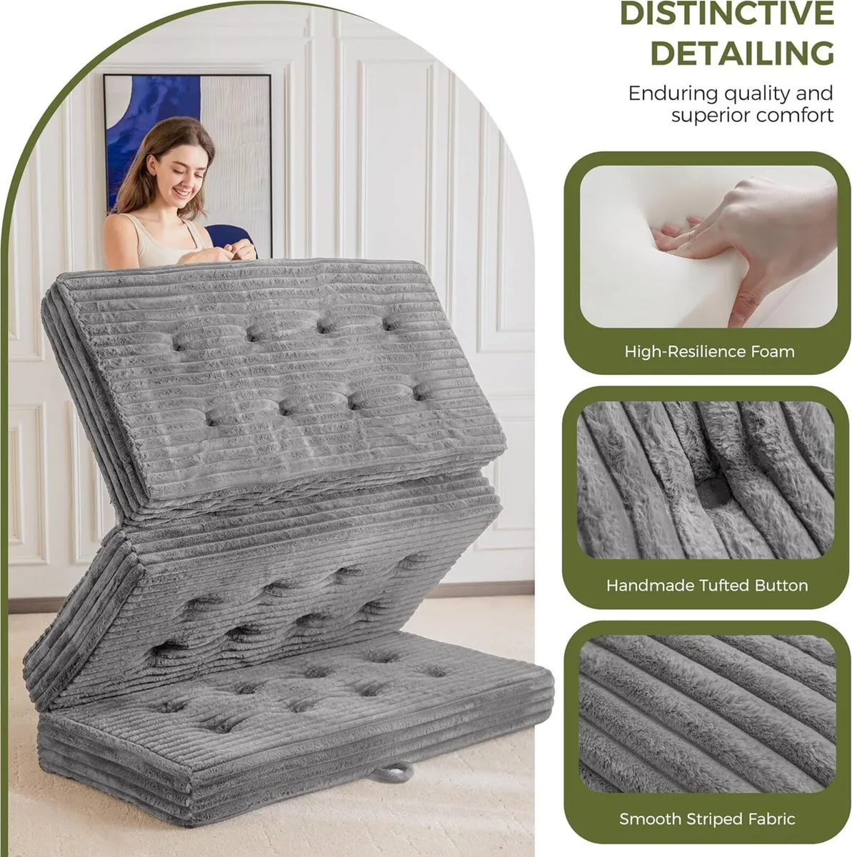 Folding Mattress Single 15cm Upholstered Foldable - Image 4