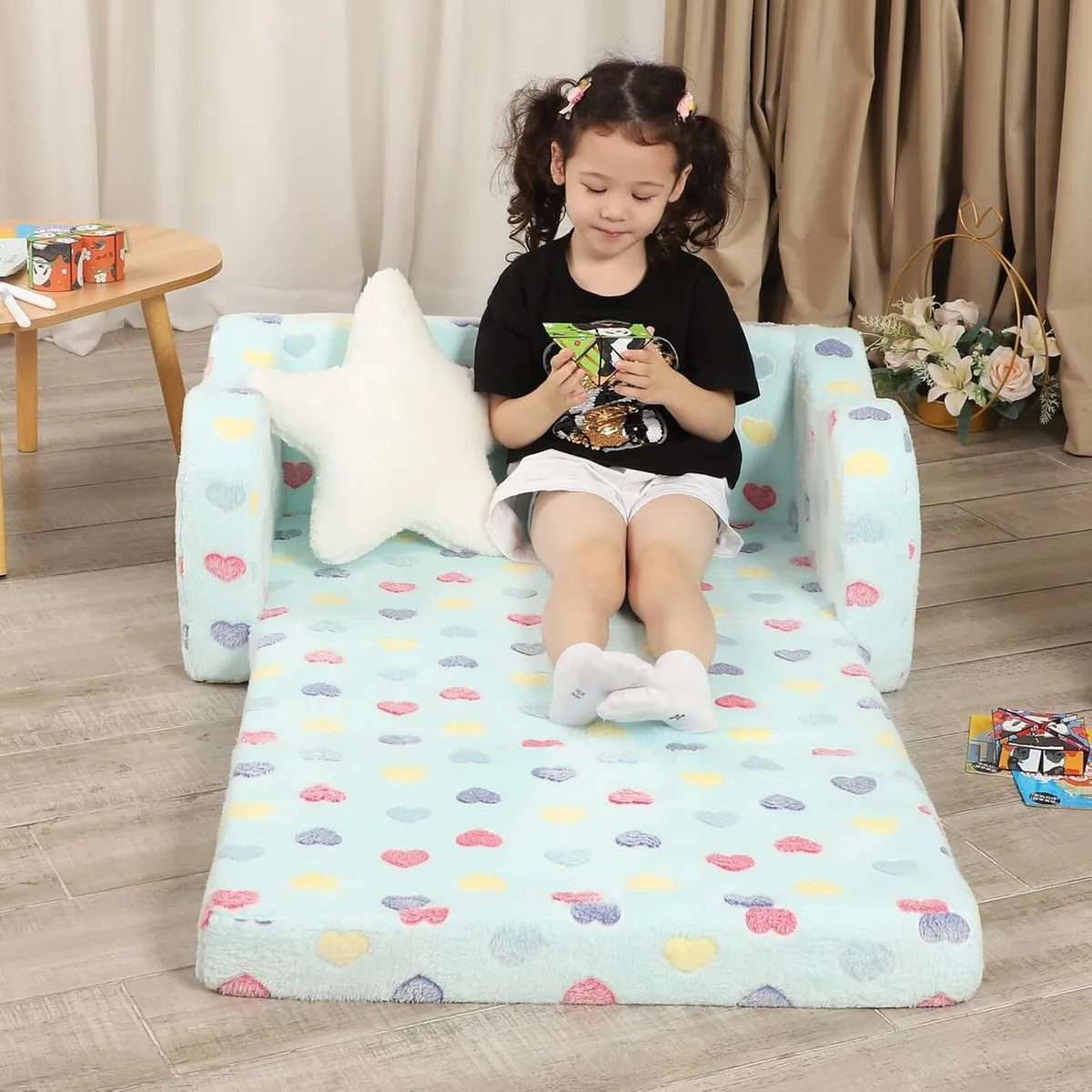 Extra Wide Seating Toddler Couch 2-in-1 Convertibl - Image 4