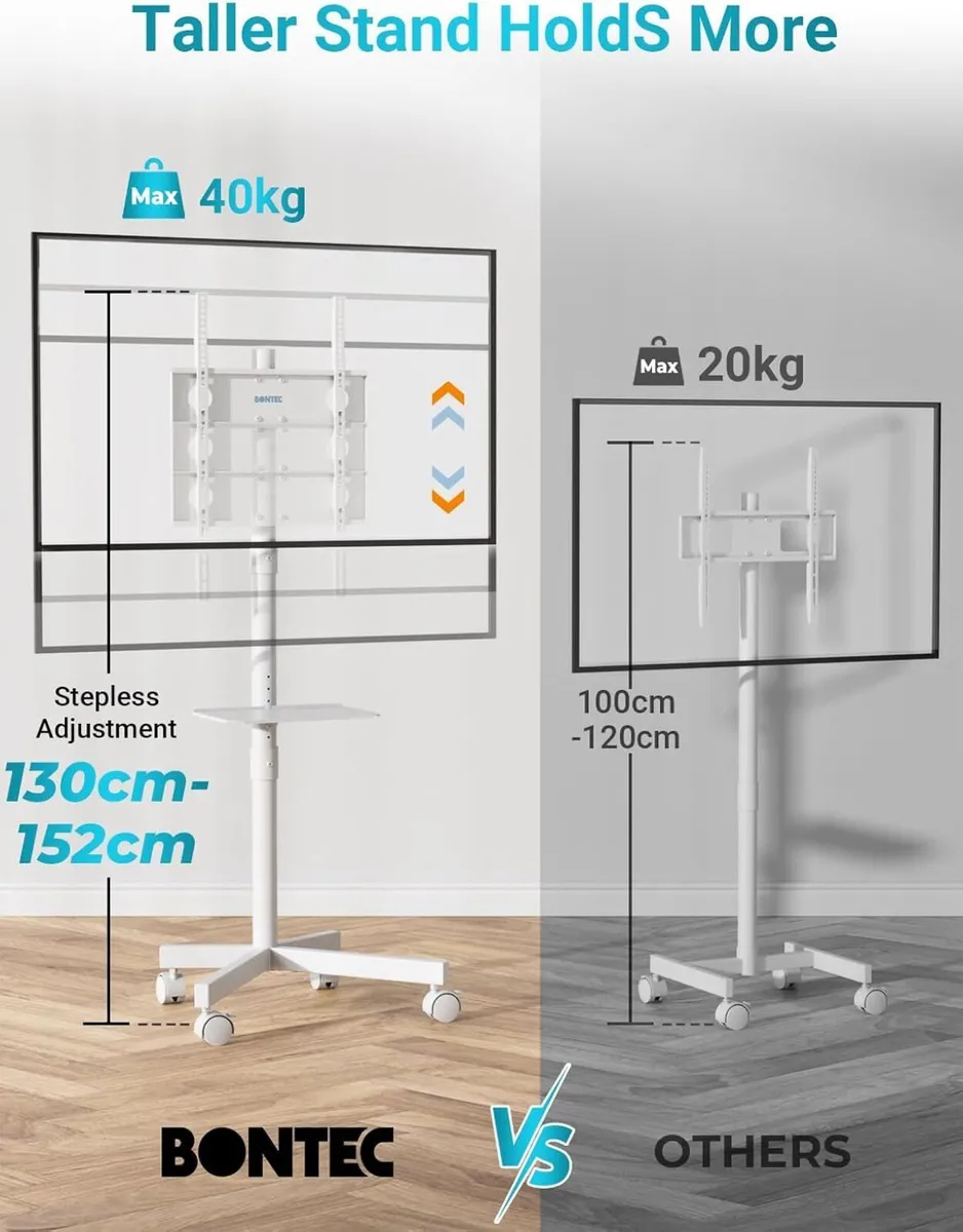 Mobile TV Stand on Wheels Free Standing for 23-60 - Image 3