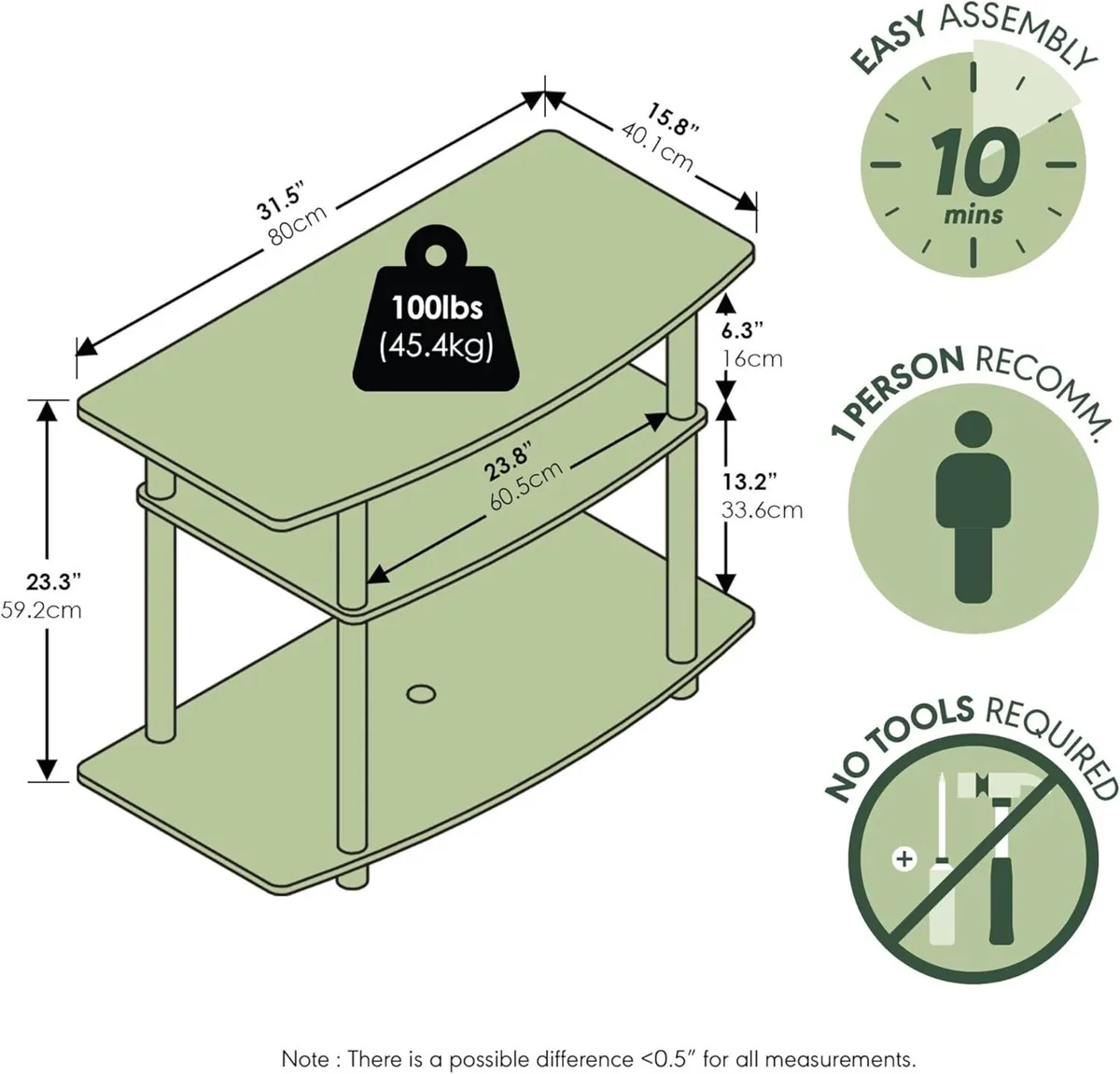 TURN-N-TUBE TV Stand 3-Tier No Tools Entertainment - Image 2