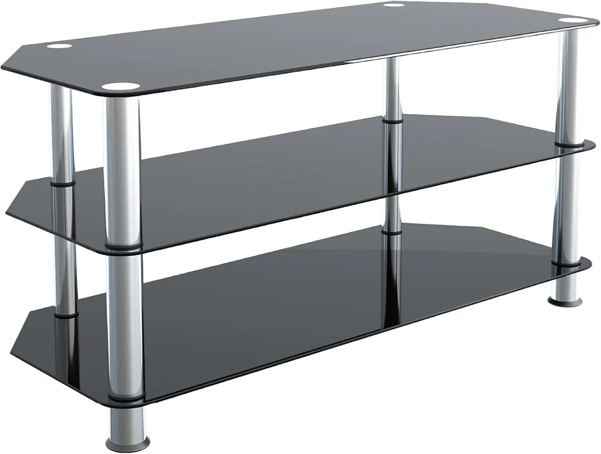 Glass Corner TV Stand – Universal Black Unit - Image 1