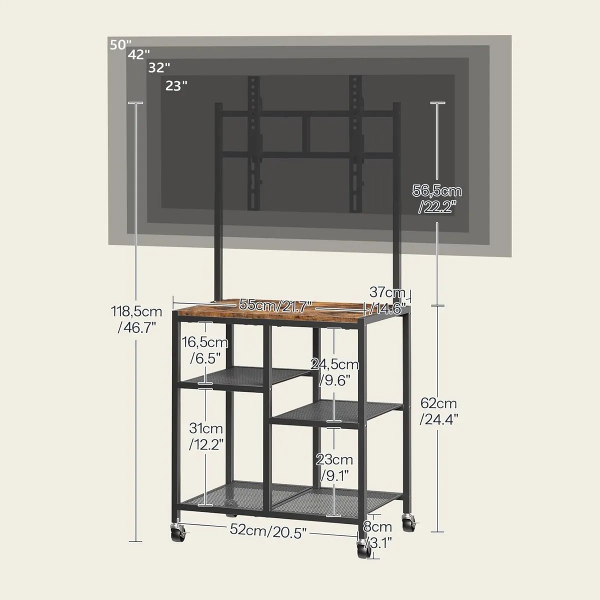 Mobile TV Stand on Wheels Rolling with Storage - Image 2