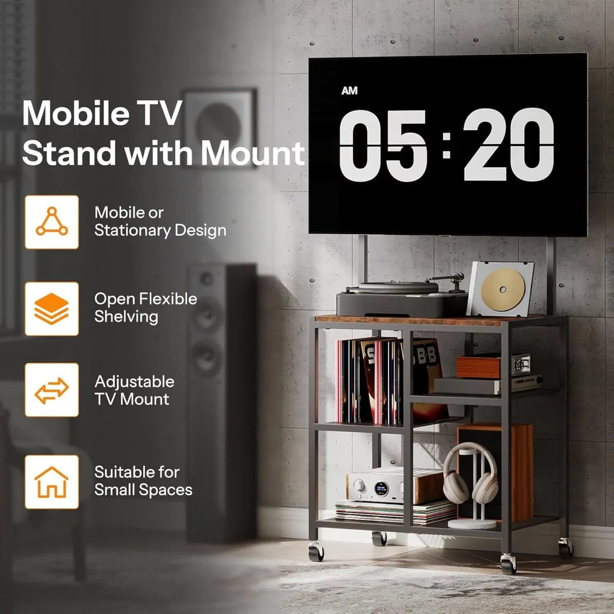 Mobile TV Stand on Wheels Rolling with Storage - Image 4