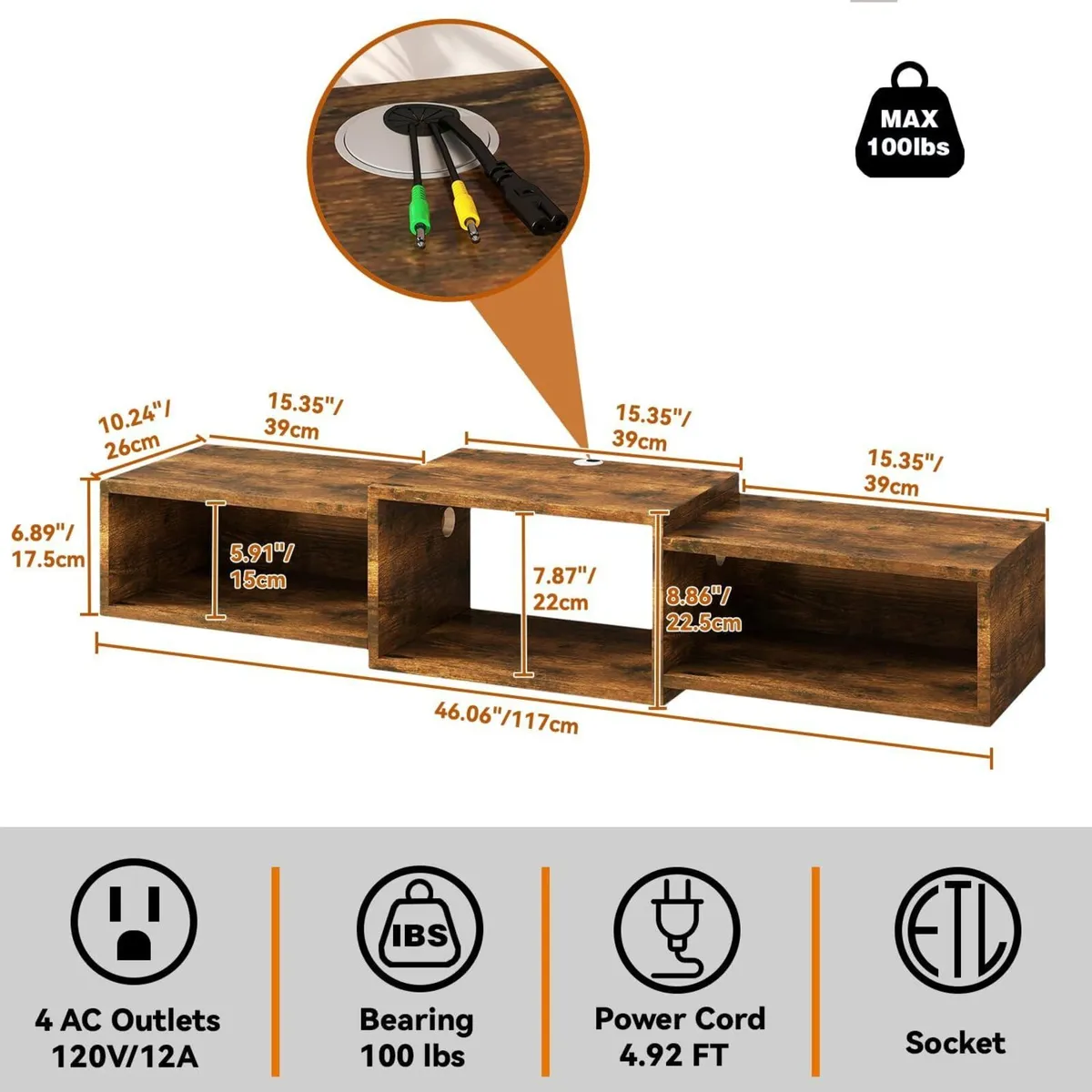Floating TV Stand Wall Mounted Wood Cabinet Media - Image 3