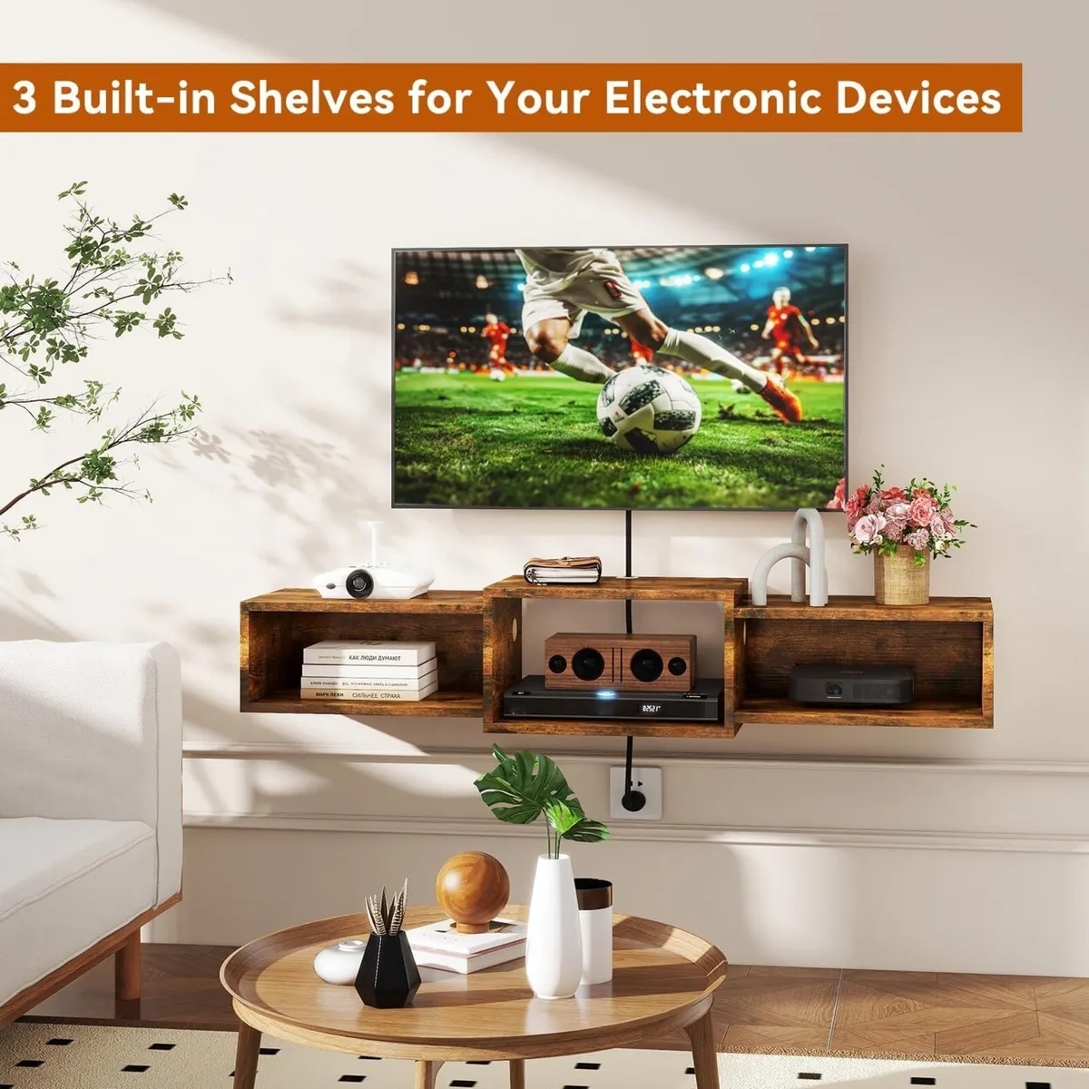Floating TV Stand Wall Mounted Wood Cabinet Media - Image 2