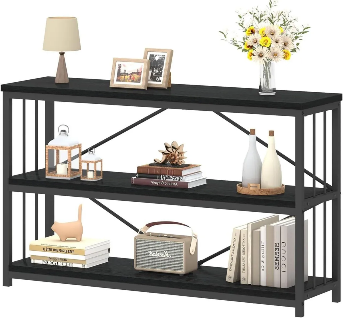 Low Horizontal Book Shelf Industrial Modern 3 - Image 1