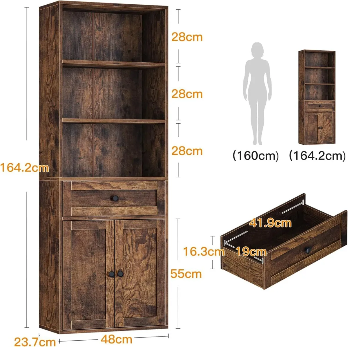 5-Tier Bookcase with Doors and Cabinet Bookshelf - Image 3