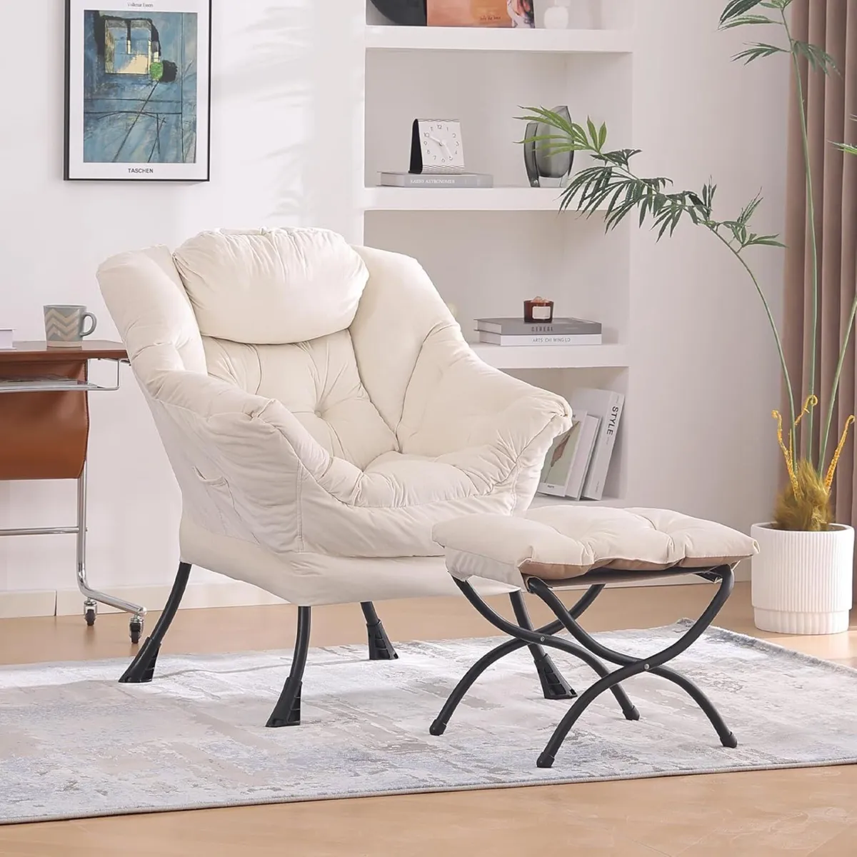 Comfy Armchair with Footstool Lazy Chair Ottoman - Image 1